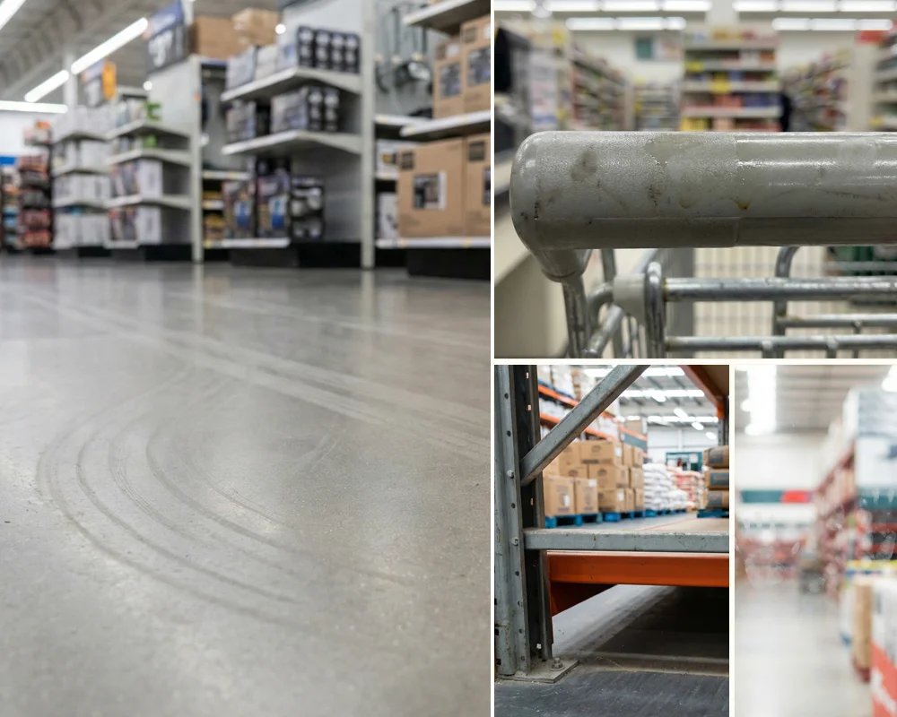 Build up of dirt and debris around retail racking